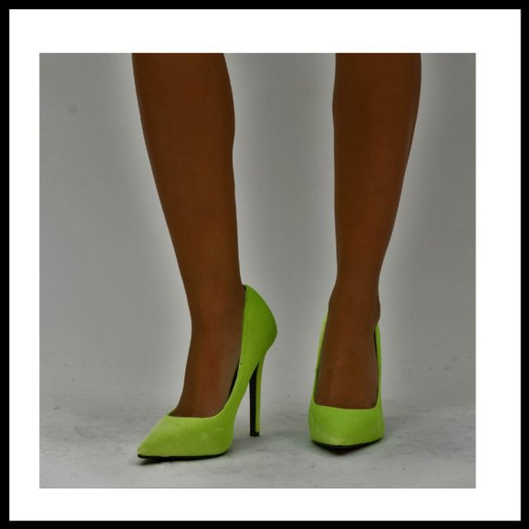 NWT Velvet Heels Pumps (Lime Green) - Picture 2 of 7